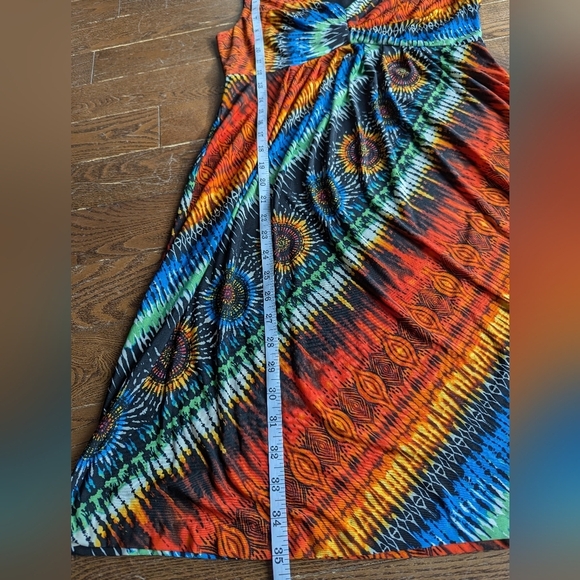 Chico’s Multicolor Sunburst Rainbow Sleeveless Dress Sz 0 Baby Doll Empire Waist - Picture 8 of 8